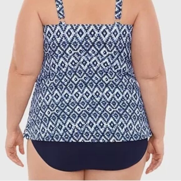 NWT! Swim Solutions Navy Blue Geometric Tummy Control One Piece Swimsuit NEW! - Picture 3 of 3